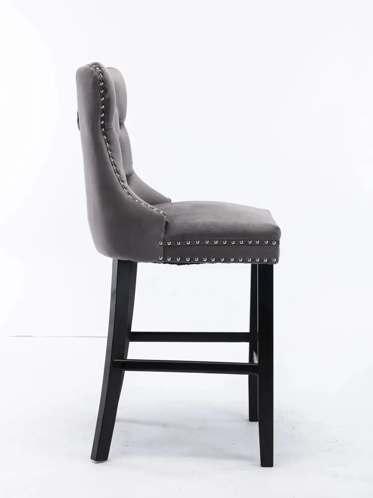2X Velvet Bar Stools with Studs Trim Wooden Legs Tufted Dining Chairs Kitchen - Mekamart Australia