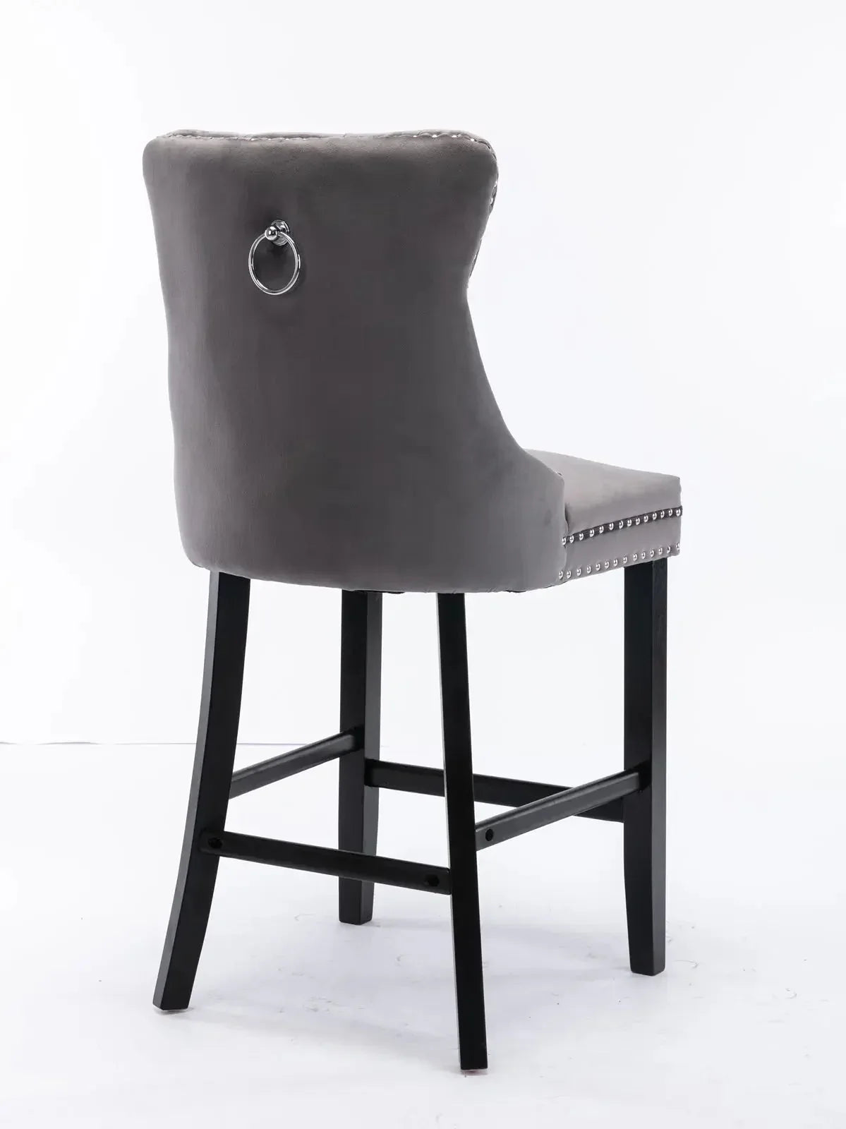 2X Velvet Bar Stools with Studs Trim Wooden Legs Tufted Dining Chairs Kitchen - Mekamart Australia