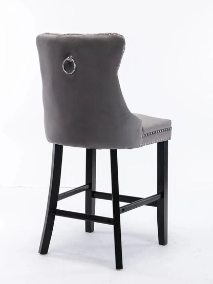2X Velvet Bar Stools with Studs Trim Wooden Legs Tufted Dining Chairs Kitchen - Mekamart Australia