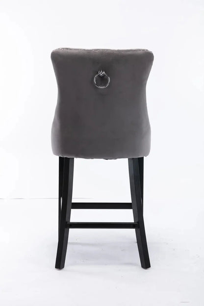 2X Velvet Bar Stools with Studs Trim Wooden Legs Tufted Dining Chairs Kitchen - Mekamart Australia
