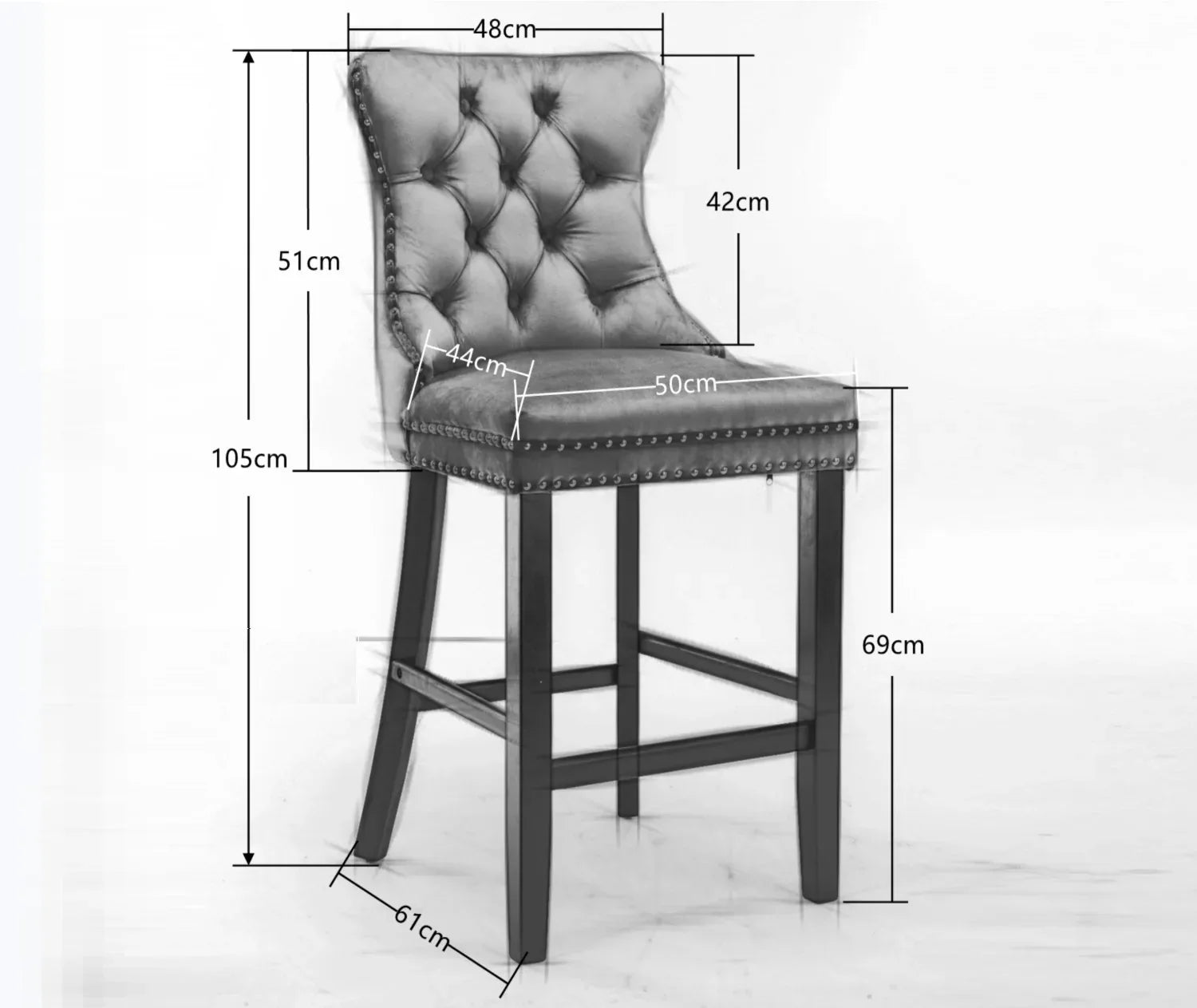 2X Velvet Bar Stools with Studs Trim Wooden Legs Tufted Dining Chairs Kitchen - Mekamart Australia
