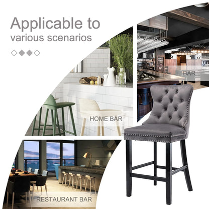 2X Velvet Bar Stools with Studs Trim Wooden Legs Tufted Dining Chairs Kitchen - Mekamart Australia