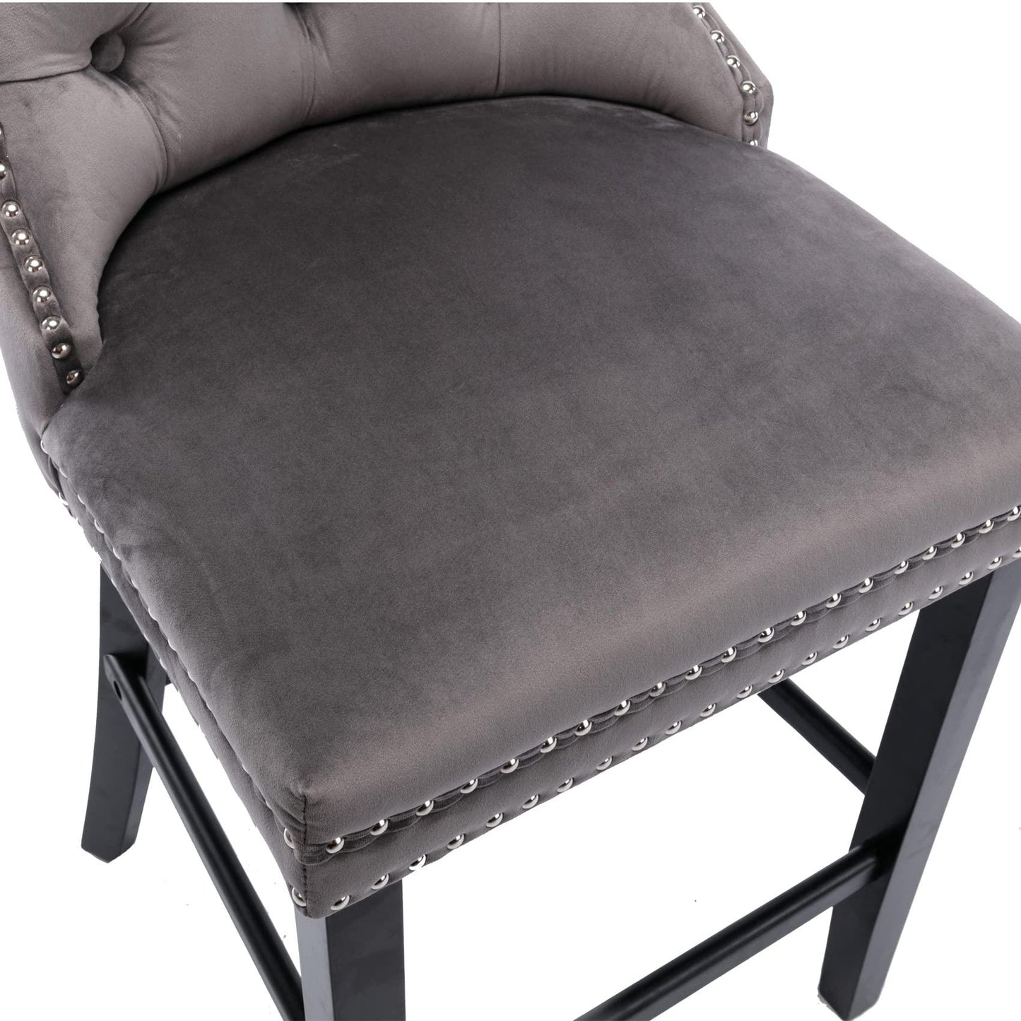 2X Velvet Bar Stools with Studs Trim Wooden Legs Tufted Dining Chairs Kitchen - Mekamart Australia
