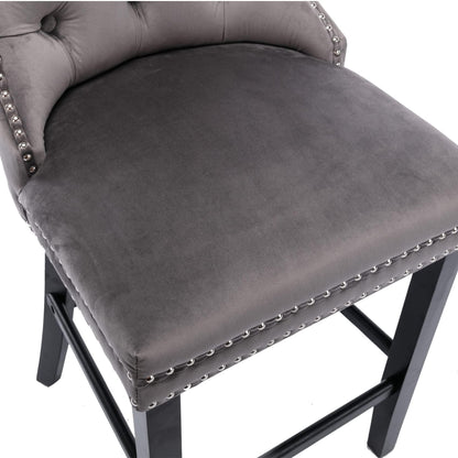 2X Velvet Bar Stools with Studs Trim Wooden Legs Tufted Dining Chairs Kitchen - Mekamart Australia
