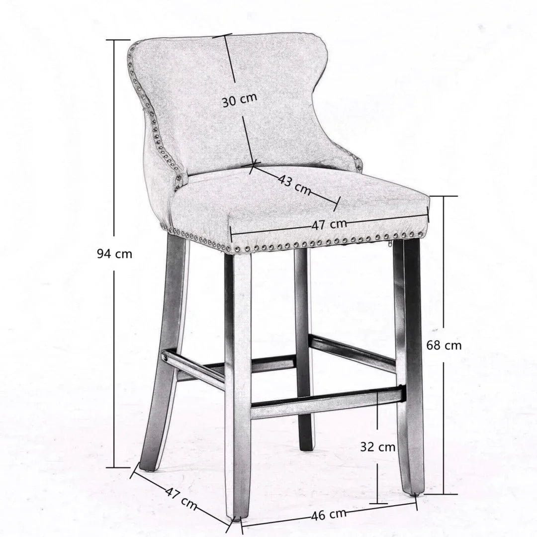 4x Velvet Upholstered Button Tufted Bar Stools with Wood Legs and Studs-Beige - Mekamart Australia