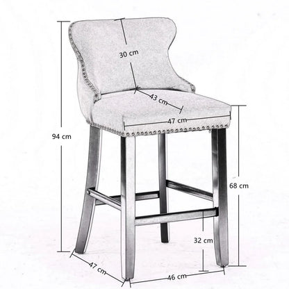 4x Velvet Upholstered Button Tufted Bar Stools with Wood Legs and Studs-Beige - Mekamart Australia