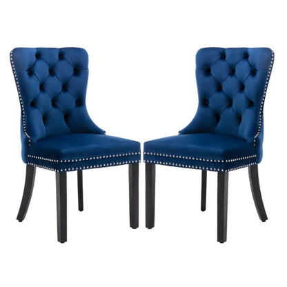 8x Velvet Dining Chairs Upholstered Tufted Kithcen Chair with Solid Wood Legs Stud Trim and Ring-Blue - Mekamart Australia
