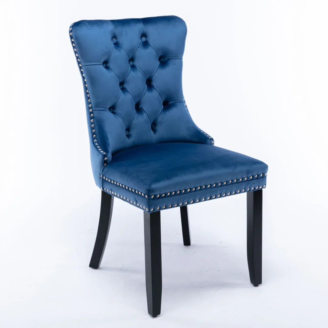 8x Velvet Dining Chairs Upholstered Tufted Kithcen Chair with Solid Wood Legs Stud Trim and Ring-Blue - Mekamart Australia