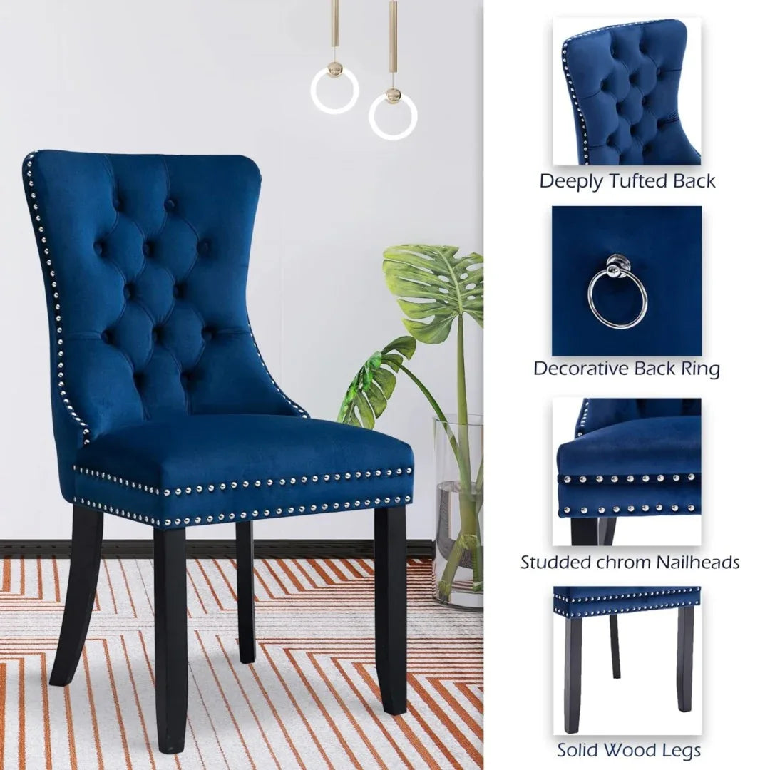 8x Velvet Dining Chairs Upholstered Tufted Kithcen Chair with Solid Wood Legs Stud Trim and Ring-Blue - Mekamart Australia
