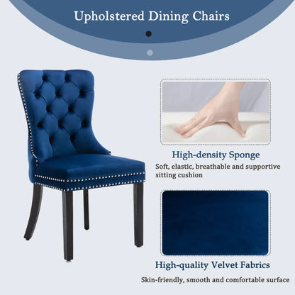 8x Velvet Dining Chairs Upholstered Tufted Kithcen Chair with Solid Wood Legs Stud Trim and Ring-Blue - Mekamart Australia