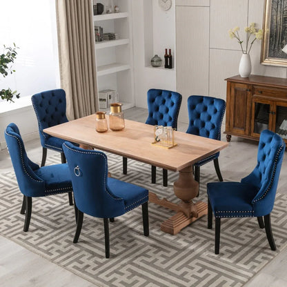 8x Velvet Dining Chairs Upholstered Tufted Kithcen Chair with Solid Wood Legs Stud Trim and Ring-Blue - Mekamart Australia
