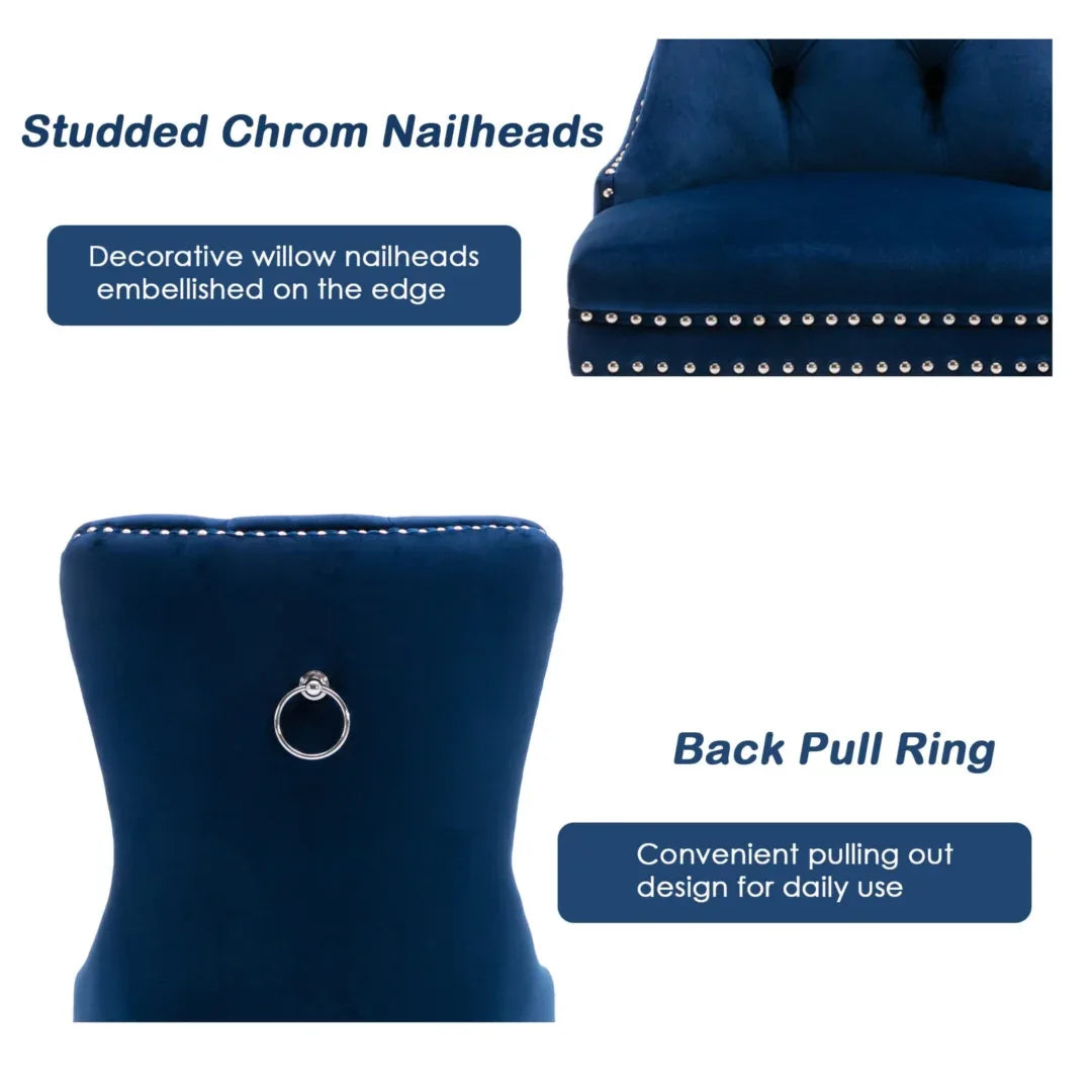8x Velvet Dining Chairs Upholstered Tufted Kithcen Chair with Solid Wood Legs Stud Trim and Ring-Blue - Mekamart Australia