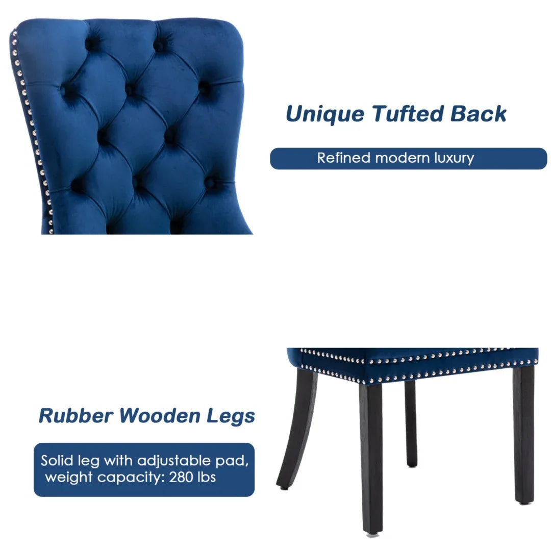 2x Velvet Dining Chairs Upholstered Tufted Kithcen Chair with Solid Wood Legs Stud Trim and Ring-Blue - Mekamart Australia