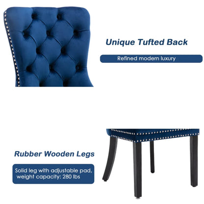 2x Velvet Dining Chairs Upholstered Tufted Kithcen Chair with Solid Wood Legs Stud Trim and Ring-Blue - Mekamart Australia