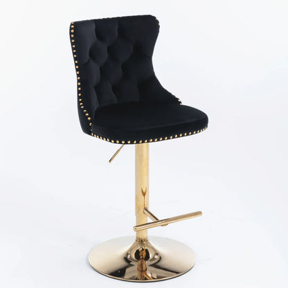 4x Height Adjustable Swivel Bar Stool Velvet Studs Barstool with Footrest and Golden Base- Black - Mekamart Australia