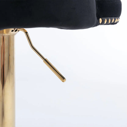 2x Height Adjustable Swivel Bar Stool Velvet Studs Barstool with Footrest and Golden Base- Black - Mekamart Australia