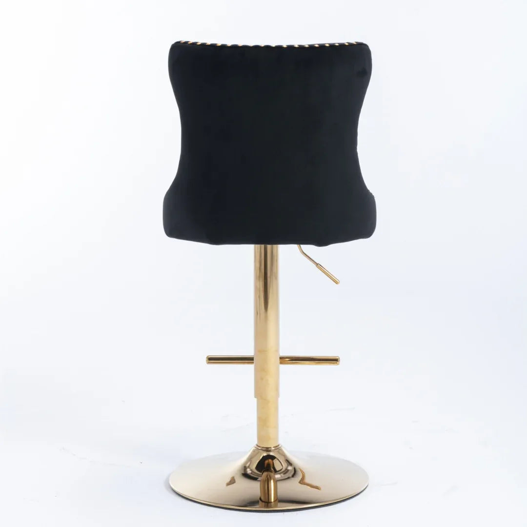 2x Height Adjustable Swivel Bar Stool Velvet Studs Barstool with Footrest and Golden Base- Black - Mekamart Australia