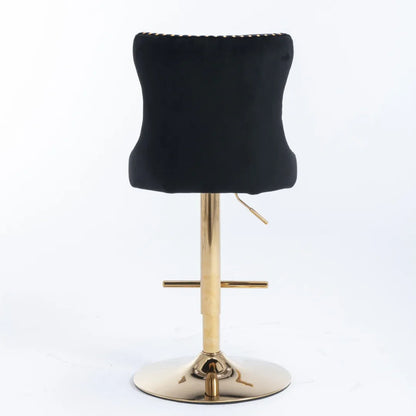 2x Height Adjustable Swivel Bar Stool Velvet Studs Barstool with Footrest and Golden Base- Black - Mekamart Australia