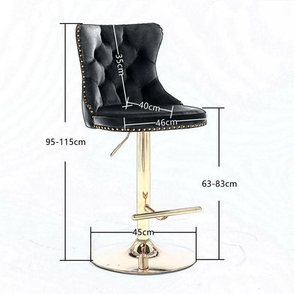 2x Height Adjustable Swivel Bar Stool Velvet Studs Barstool with Footrest and Golden Base- Black - Mekamart Australia