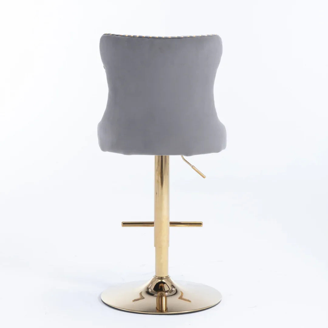 4x Height Adjustable Swivel Bar Stool Velvet Studs Barstool with Footrest and Golden Base- Grey - Mekamart Australia