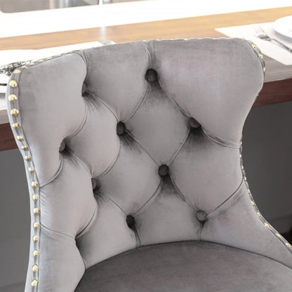 4x Height Adjustable Swivel Bar Stool Velvet Studs Barstool with Footrest and Golden Base- Grey - Mekamart Australia