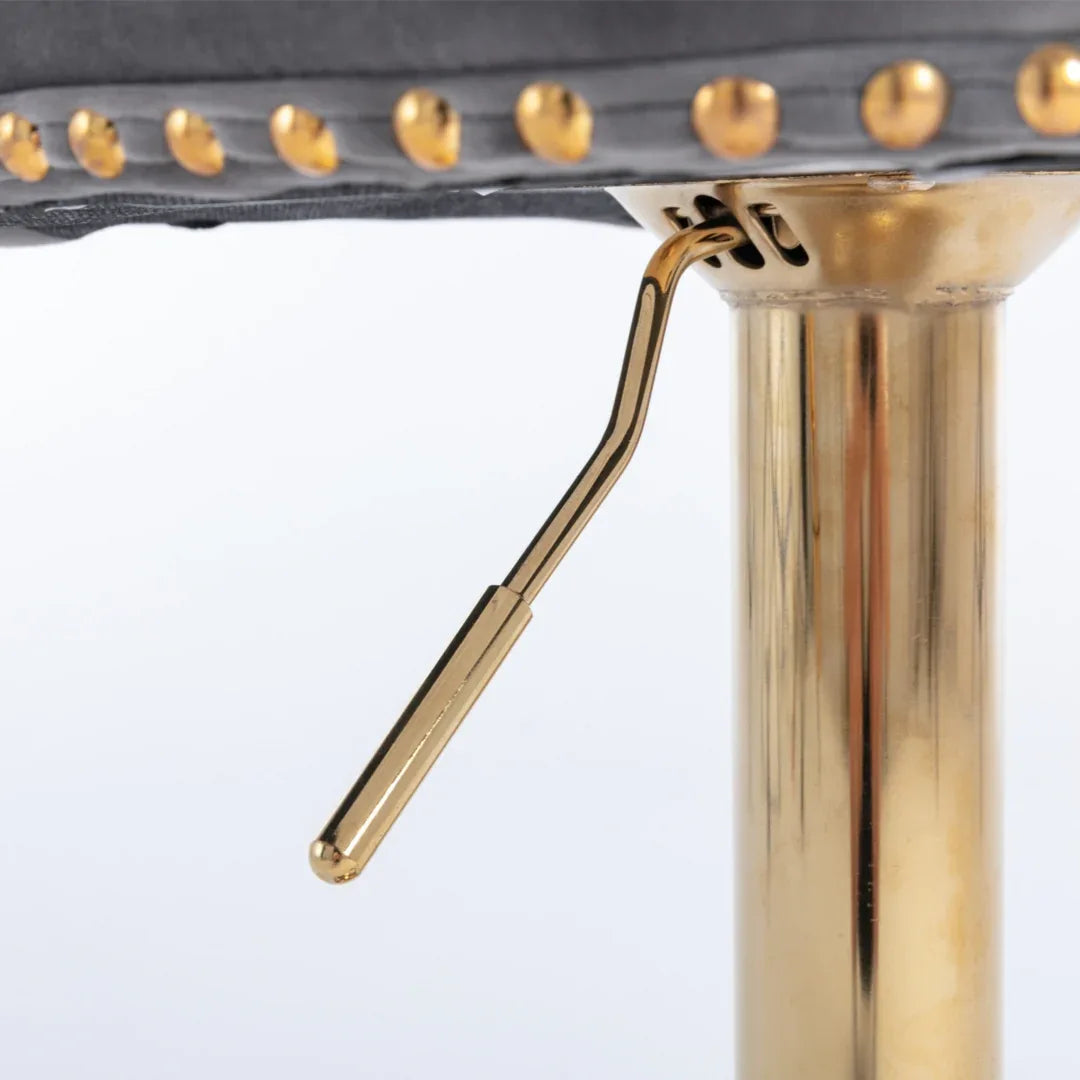 4x Height Adjustable Swivel Bar Stool Velvet Studs Barstool with Footrest and Golden Base- Grey - Mekamart Australia