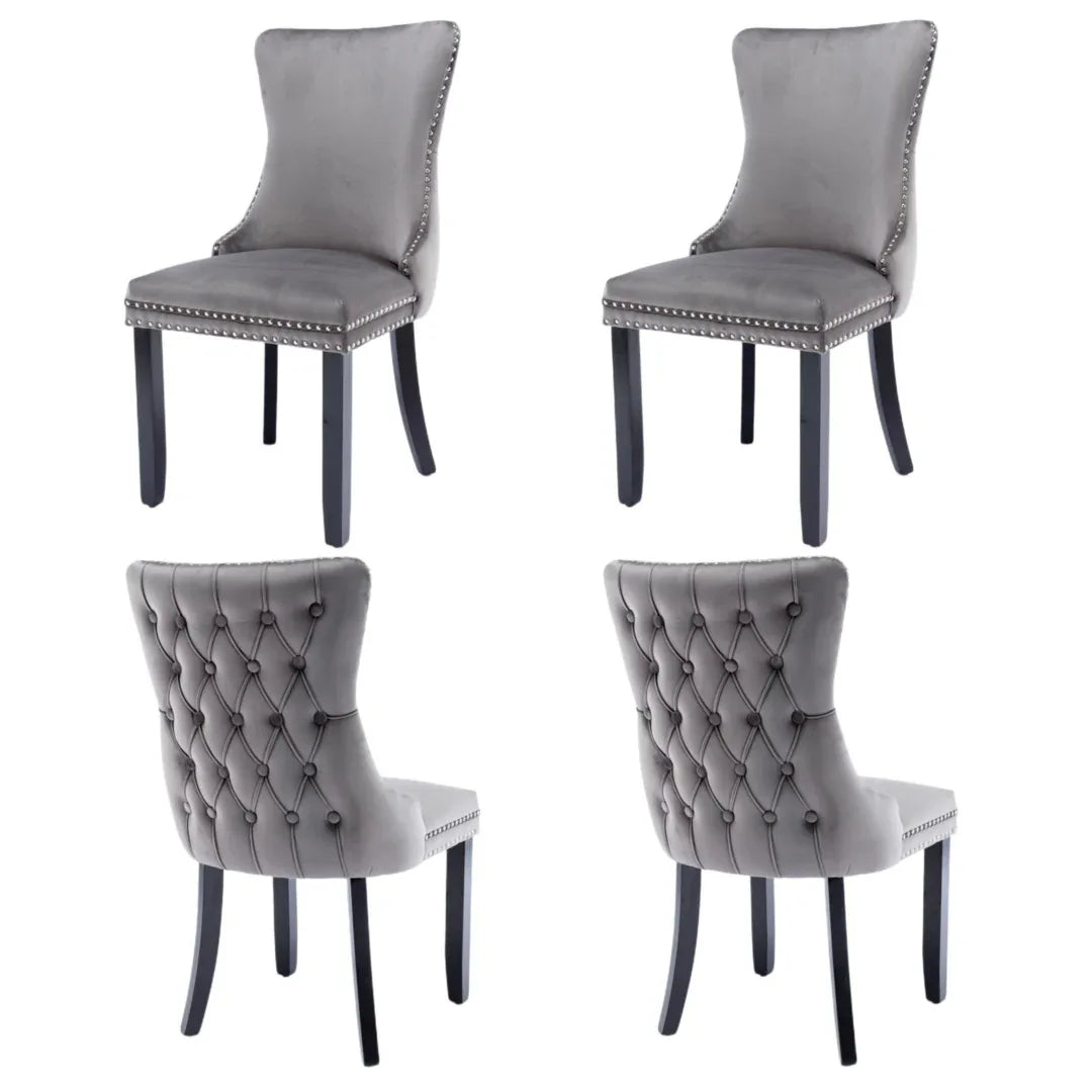 4x Velvet Upholstered Dining Chairs Tufted Wingback Side Chair with Studs Trim Solid Wood Legs for Kitchen - Mekamart Australia