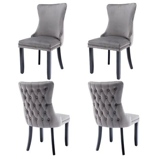 4x Velvet Upholstered Dining Chairs Tufted Wingback Side Chair with Studs Trim Solid Wood Legs for Kitchen - Mekamart Australia