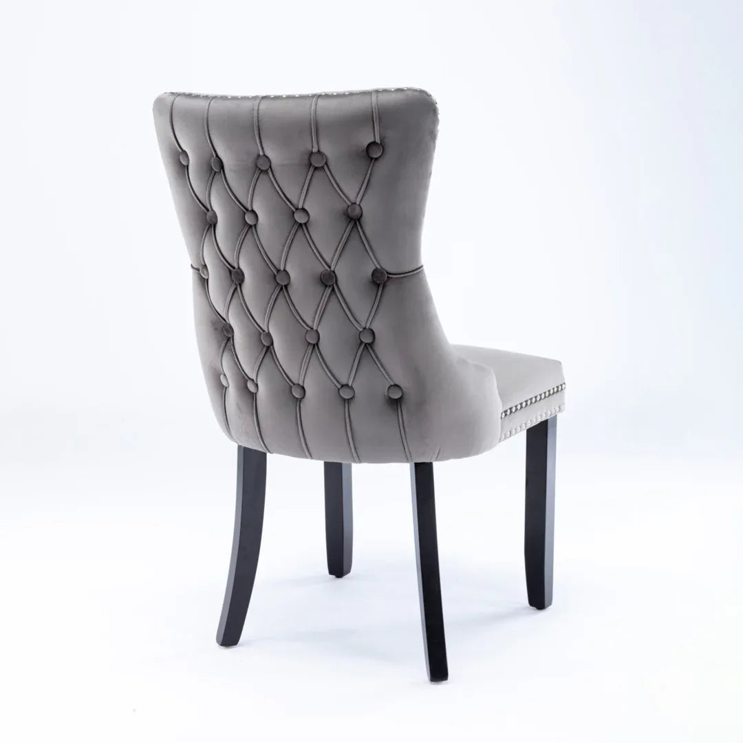 4x Velvet Upholstered Dining Chairs Tufted Wingback Side Chair with Studs Trim Solid Wood Legs for Kitchen - Mekamart Australia