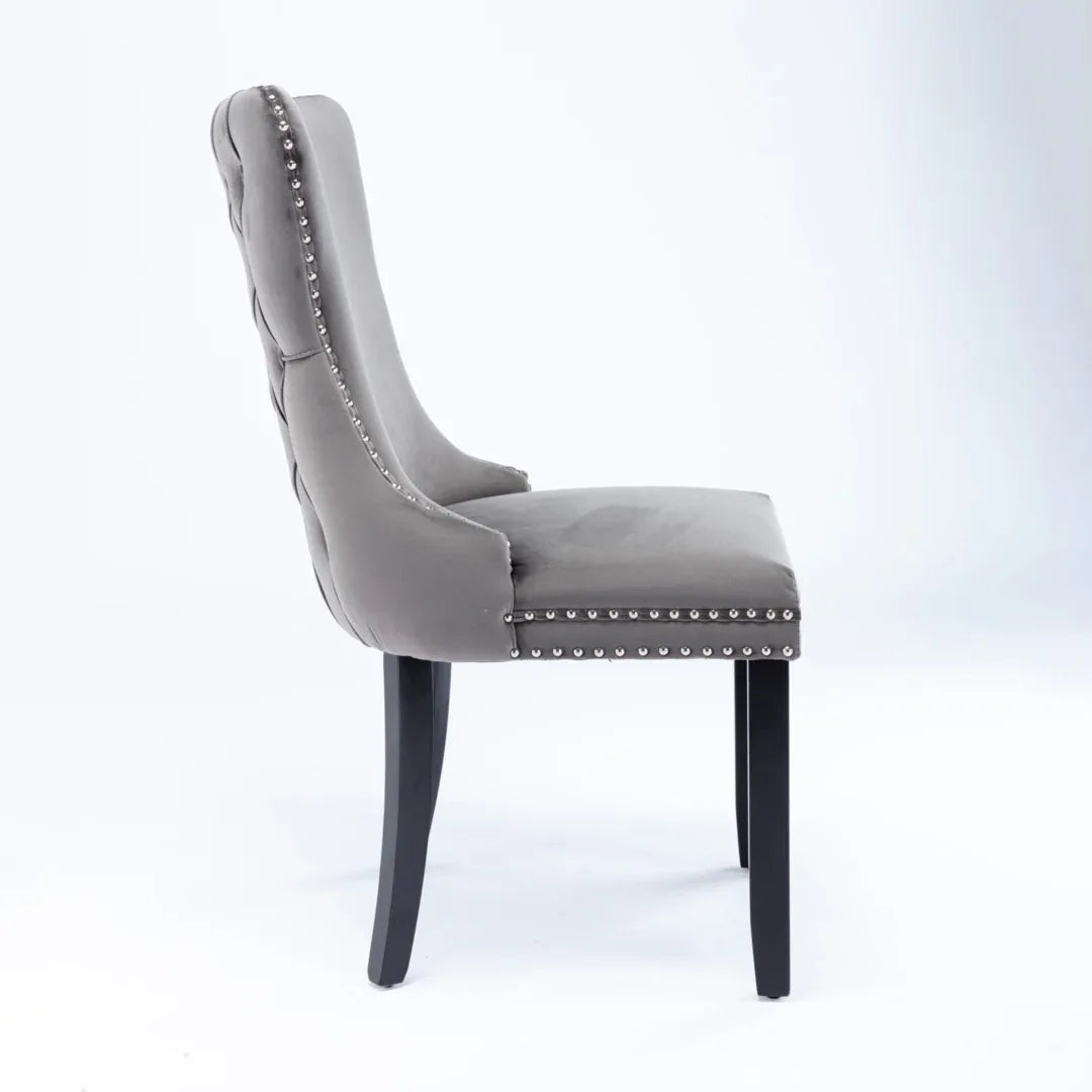 4x Velvet Upholstered Dining Chairs Tufted Wingback Side Chair with Studs Trim Solid Wood Legs for Kitchen - Mekamart Australia