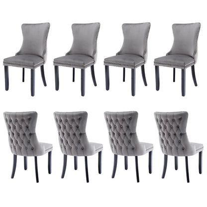 8x Velvet Upholstered Dining Chairs Tufted Wingback Side Chair with Studs Trim Solid Wood Legs for Kitchen - Mekamart Australia