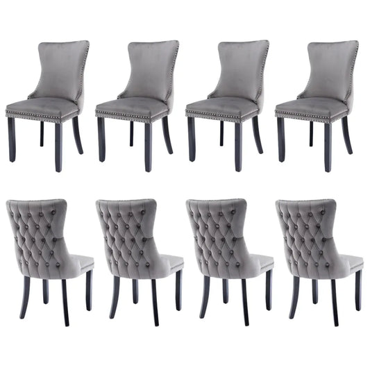 8x Velvet Upholstered Dining Chairs Tufted Wingback Side Chair with Studs Trim Solid Wood Legs for Kitchen - Mekamart Australia