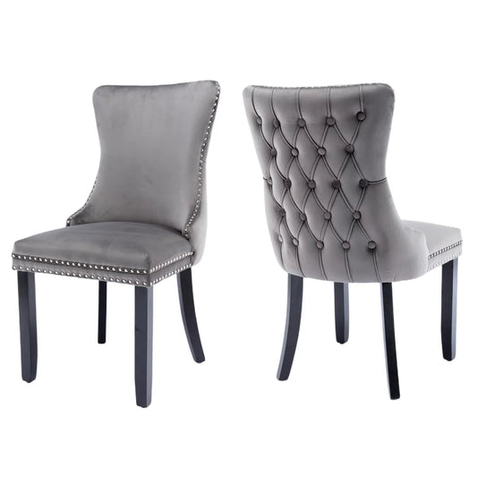 8x Velvet Upholstered Dining Chairs Tufted Wingback Side Chair with Studs Trim Solid Wood Legs for Kitchen - Mekamart Australia