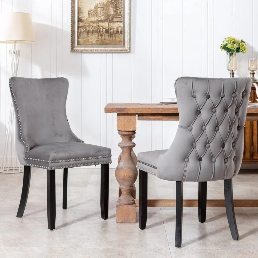 8x Velvet Upholstered Dining Chairs Tufted Wingback Side Chair with Studs Trim Solid Wood Legs for Kitchen - Mekamart Australia