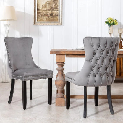 8x Velvet Upholstered Dining Chairs Tufted Wingback Side Chair with Studs Trim Solid Wood Legs for Kitchen - Mekamart Australia