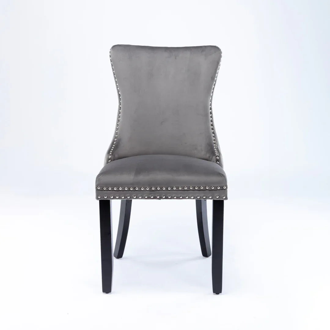 2x Velvet Upholstered Dining Chairs Tufted Wingback Side Chair with Studs Trim Solid Wood Legs for Kitchen - Mekamart Australia
