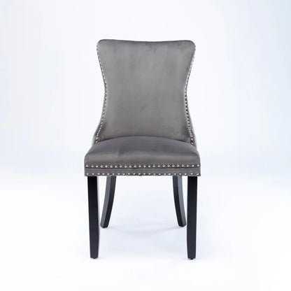 2x Velvet Upholstered Dining Chairs Tufted Wingback Side Chair with Studs Trim Solid Wood Legs for Kitchen - Mekamart Australia