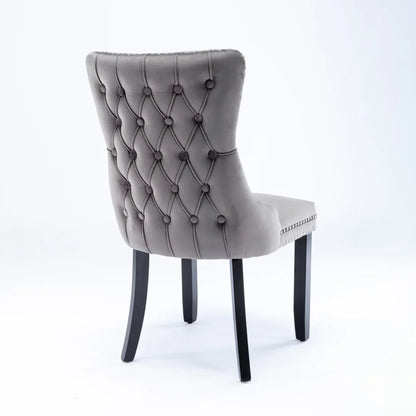 2x Velvet Upholstered Dining Chairs Tufted Wingback Side Chair with Studs Trim Solid Wood Legs for Kitchen - Mekamart Australia