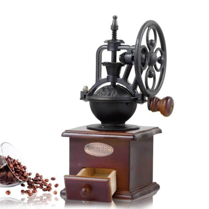 Coffee Bean Grinder - Vintage Retro Manual Wood Hand Wheel Nut Mill - Mekamart Australia