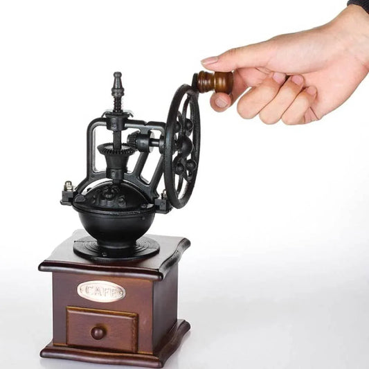 Coffee Bean Grinder - Vintage Retro Manual Wood Hand Wheel Nut Mill - Mekamart Australia