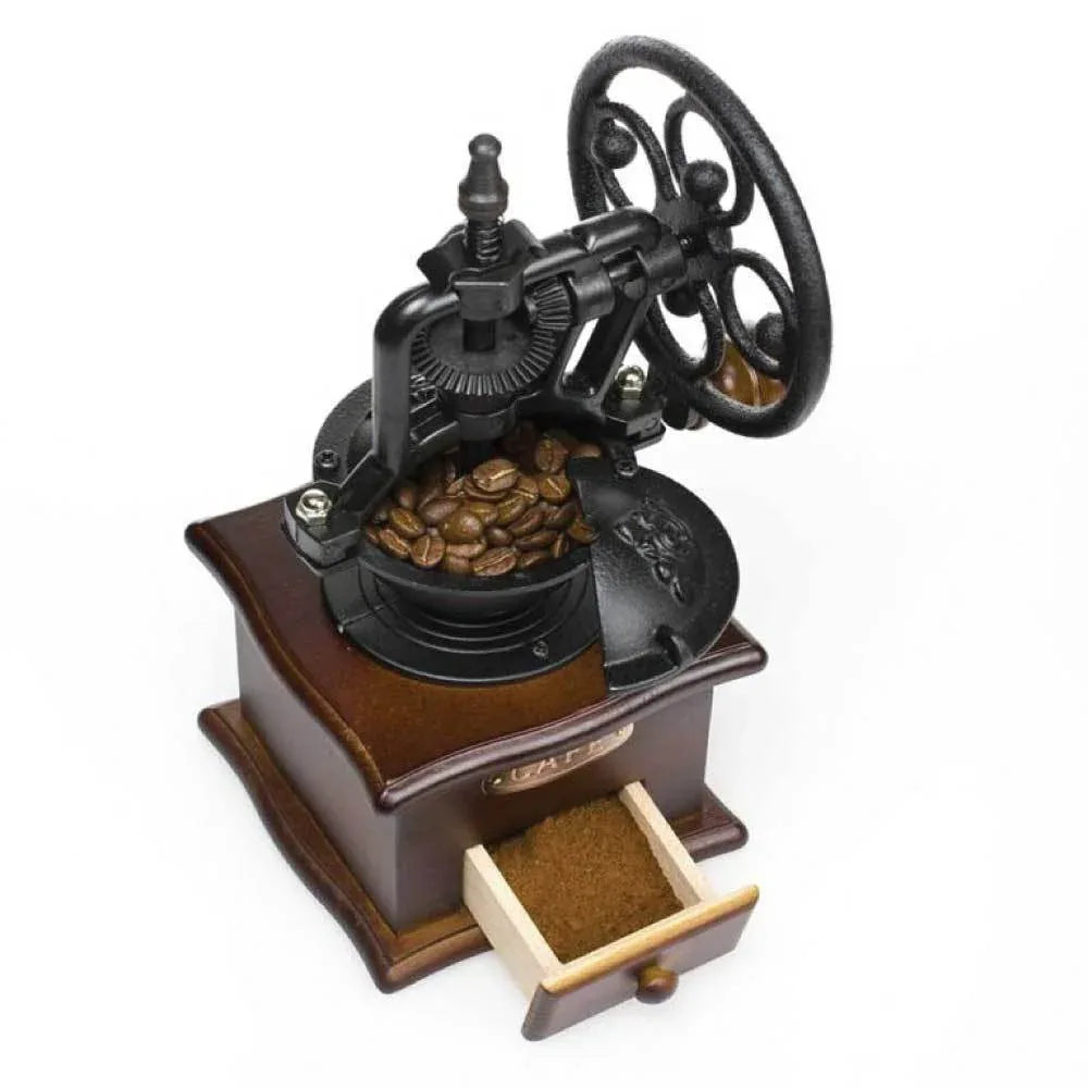 Coffee Bean Grinder - Vintage Retro Manual Wood Hand Wheel Nut Mill - Mekamart Australia