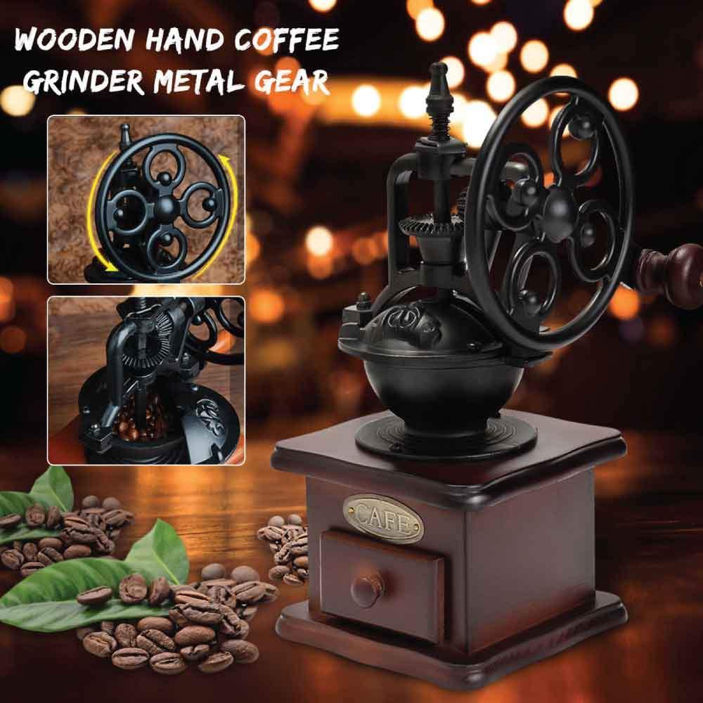 Coffee Bean Grinder - Vintage Retro Manual Wood Hand Wheel Nut Mill - Mekamart Australia