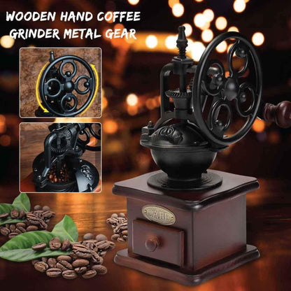 Coffee Bean Grinder - Vintage Retro Manual Wood Hand Wheel Nut Mill - Mekamart Australia