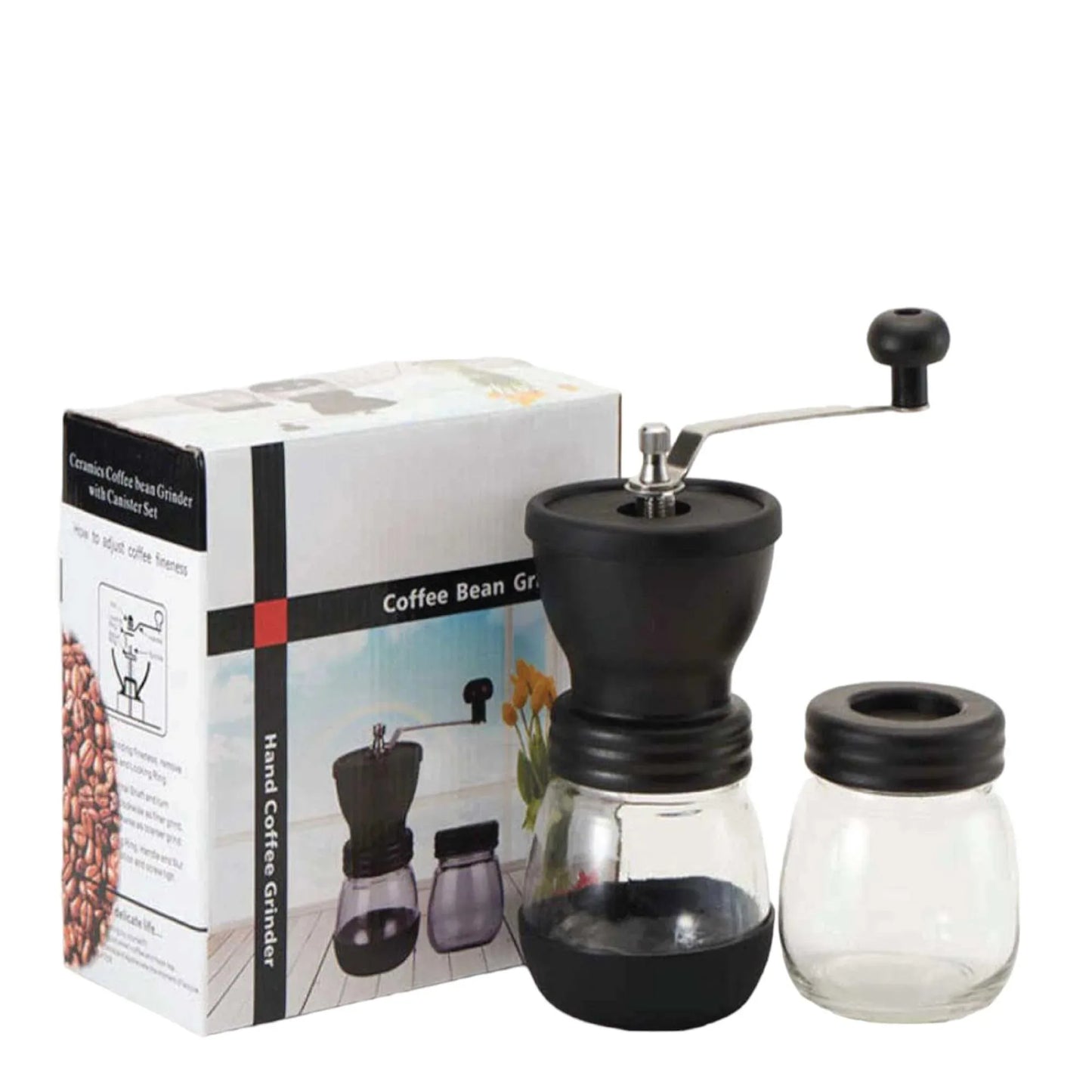 Coffee Bean Grinder - Manual Hand Stainless Ceramic Burr Core Glass Jar Nut Mill - Mekamart Australia