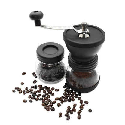 Coffee Bean Grinder - Manual Hand Stainless Ceramic Burr Core Glass Jar Nut Mill - Mekamart Australia