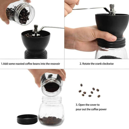 Coffee Bean Grinder - Manual Hand Stainless Ceramic Burr Core Glass Jar Nut Mill - Mekamart Australia
