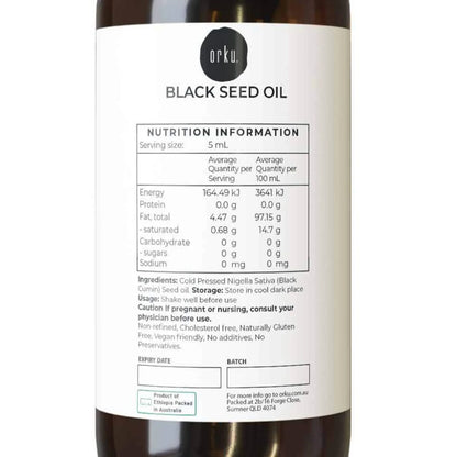 Orku 100ml Pure Black Seed Oil Cold Pressed 100% Ethiopian Nigella Sativa Cumin