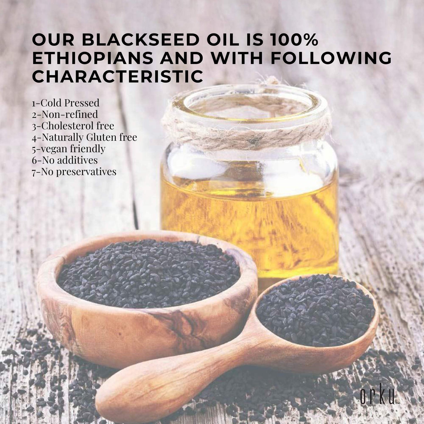 Orku 1L Pure Black Seed Oil Cold Pressed 100% Ethiopian Nigella Sativa Cumin
