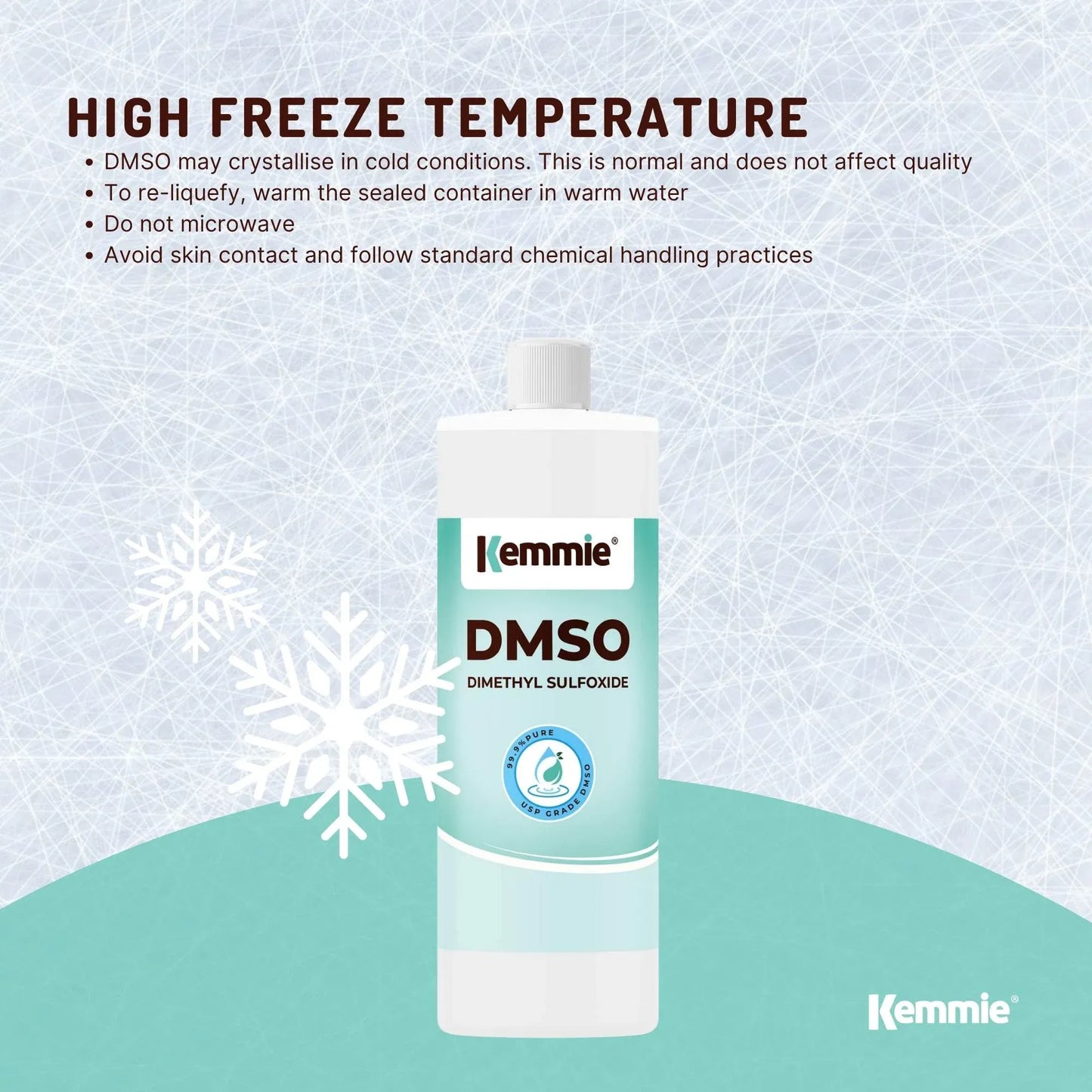 Kemmie 1L DMSO Liquid 99.9% Pure - USP Grade Dimethyl Sulfoxide Solvent