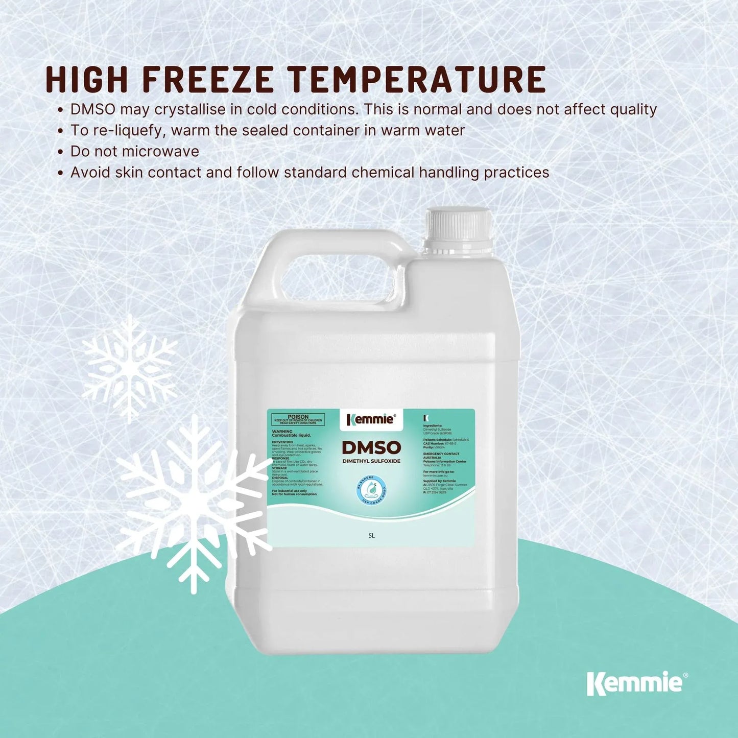 Kemmie 5L DMSO Liquid 99.9% Pure USP Grade Dimethyl Sulfoxide Solvent Bulk